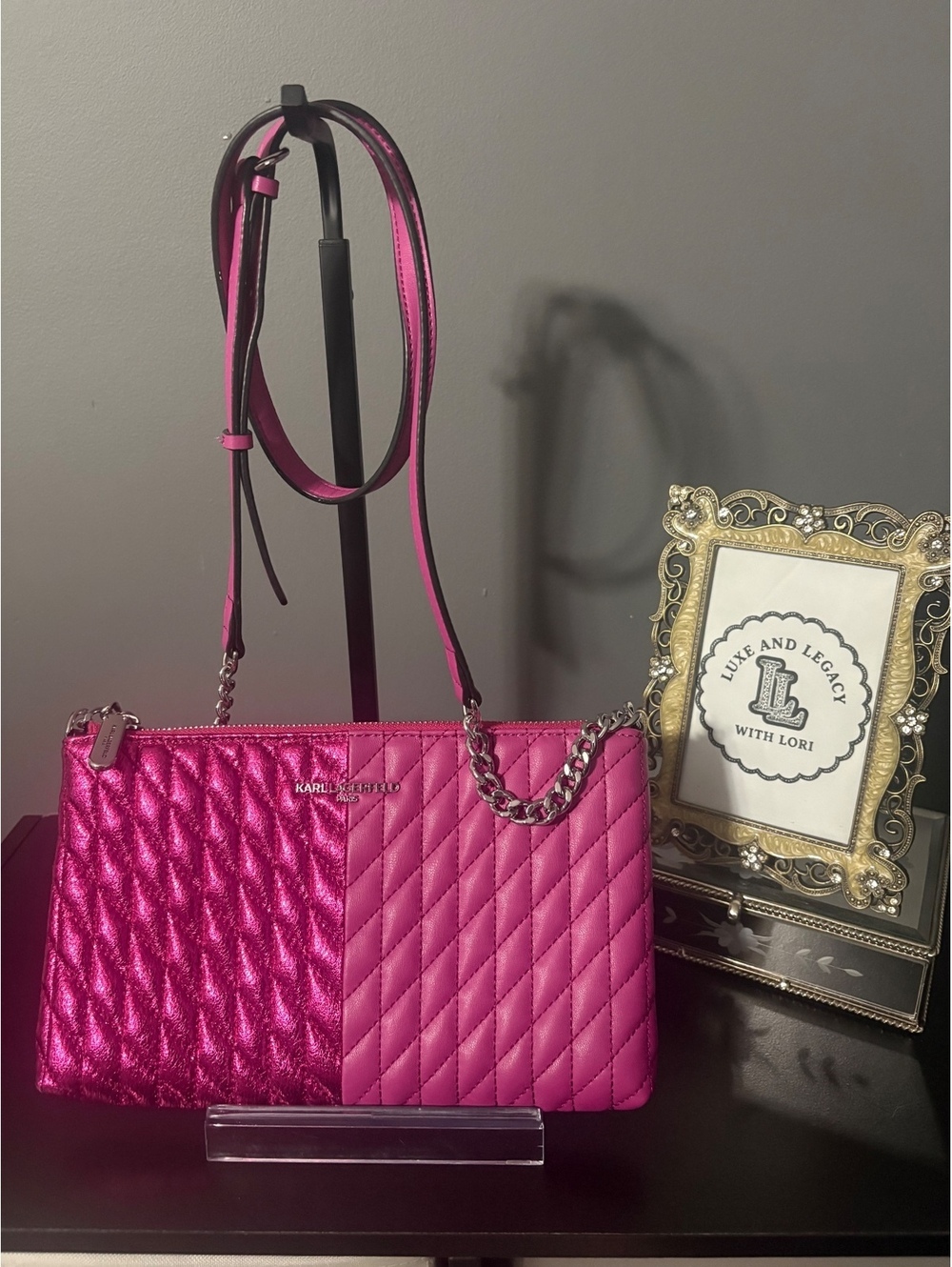 Karl Lagerfeld Paris Metallic & Matte Pink Quilted Crossbody